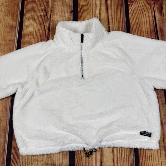 Calvin Klein Performance Jacket Women XXL White Cropped Pullover 1/4 Zip Hi Pile - Picture 4 of 10